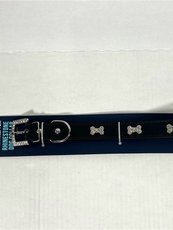 Rhinestone Bone Bling Luxury Dog Collar - Black - Picture 2 of 4